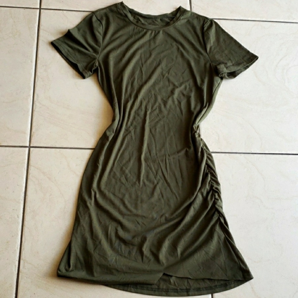 #10436-10 💥Short Sleeve Dress,S,Army Green.